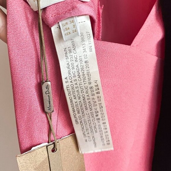 NWT Massimo Dutti Pink Wide  Leg Butterfly Sleeve Flowy Jumpsuit w Black Bow 2 - Picture 9 of 9